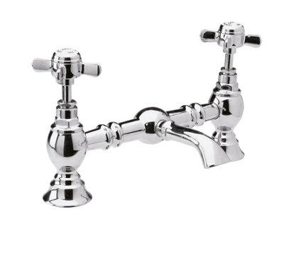 Balterley Traditional Crosshead Bridge 2 Tap Hole Mixer - Chrome White