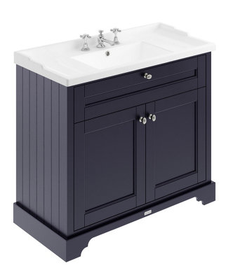 B&Q -  Floor Standing Two Door Traditional Vanity Unit With 3 Tap Hole Ceramic Basin In Twilight Blue1020 X 470mm