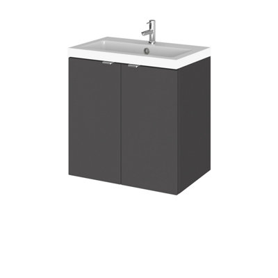 Hudson Reed Grey Fusion Wall Hung Door Vanity Unit 500Mm-Gloss Size 2