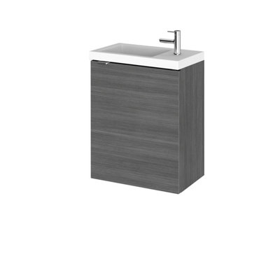 Hudson Reed Fusion Wall Hung 1 Door Vanity Unit & Compact Polymarble BasinSink Vanity UnitAnthracite Woodgrain400mm from B&Q
