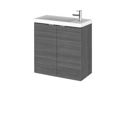 Hudson Reed Fusion Wall Hung 2 Door Vanity Unit & Compact Polymarble BasinSink Vanity UnitAnthracite Woodgrain500mm from B&Q