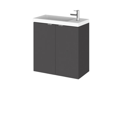 Hudson Reed Fusion Wall Hung 2 Door Vanity Unit & Polymarble Basin CompactStylish Sink Vanity UnitGloss Grey500mm from B&Q