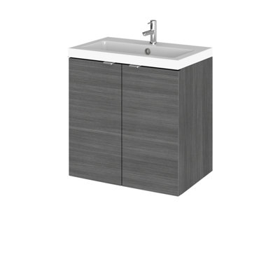 Hudson Reed Fusion Wall Hung 2 Door Vanity Unit & Polymarble BasinSink Vanity UnitAnthracite Woodgrain500mm from B&Q