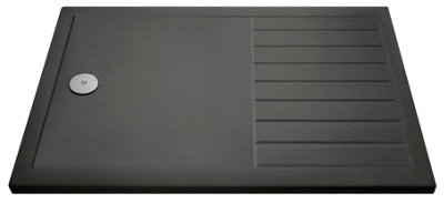 B&Q -  Pearlstone Rectangular Walk-In Slimline Textured Grey Slate Effect Shower Tray & Screw Retention1700 X 800 X 40mm
