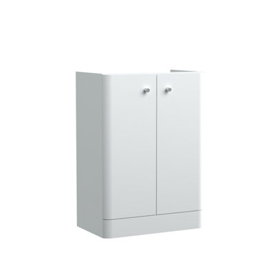 Nuie Hudson Reed Core Floor Standing 2 Soft Close Door Vanity Unit, Bathroom Vanity Units With Storage In Gloss White, 600mm