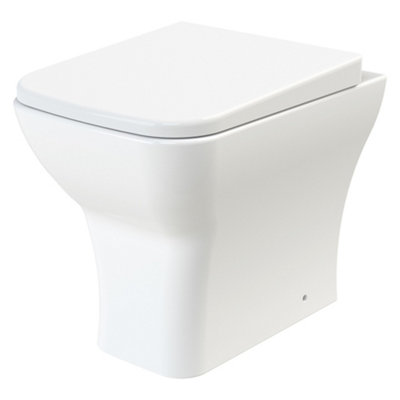 B&Q -  Square Rimless Back To Wall Toilet Pan With Soft Close Wrap-Over Seat