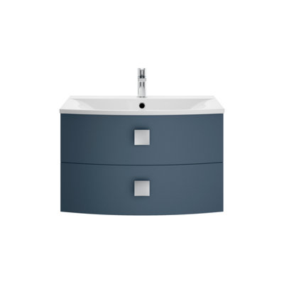 Hudson Reed Sarenna Wall Hung 2 Drawer Vanity Unit & Polymarble BasinMineral Blue Matt712 X 504 X 448mm from B&Q