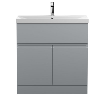 Hudson Reed Urban Satin Grey Floor Standing 2 Door Vanity Unit And Basin With Silent Close860 X 810 X 395 from B&Q