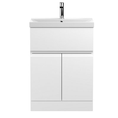 B&Q -  Urban 610mm Satin White Floor Standing 2 Door Vanity Unit And Basin With Silent Close860 X 610 X 395mm