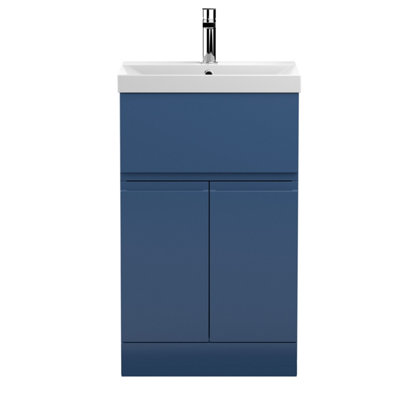 Hudson Reed Urban Satin Blue Floor Standing 2 Door 1 Drawer Vanity Unit And Basin With Silent Close860 X 510 X 395 from B&Q