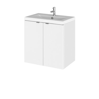 Hudson Reed Fusion Wall Hung 2 Door Vanity Unit & Ceramic BasinStylish Vanity Unit With BasinGloss White500mm from B&Q