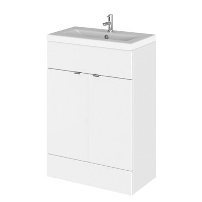 Hudson Reed Fusion Floor Standing 2 Door Vanity Unit & Ceramic BasinVanity Unit With BasinGloss White600mm from B&Q