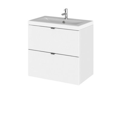 B&Q -  Fusion Wall Hung 2 Drawer Vanity Unit & Ceramic BasinStylish Vanity Unit With BasinGloss White600mm