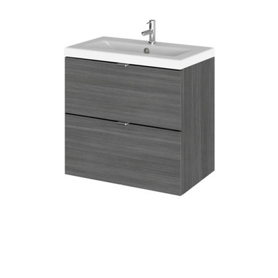 Hudson Reed Fusion Wall Hung 2 Drawer Vanity Unit & Ceramic BasinSink Vanity UnitAnthracite Woodgrain600mm from B&Q