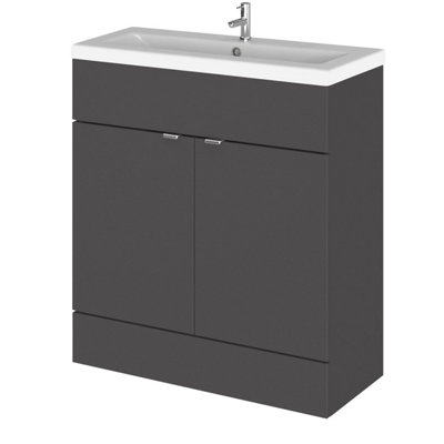 Hudson Reed Fusion Floor Standing 2 Door Vanity Unit & Ceramic BasinStylish Sink Vanity UnitGloss Grey800mm from B&Q