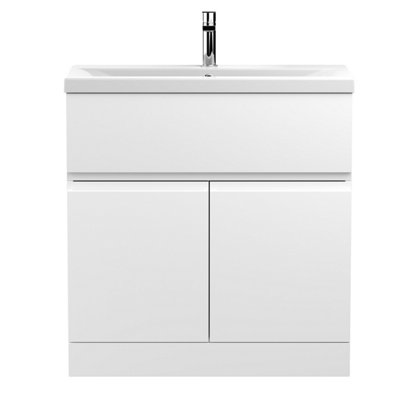 B&Q -  Urban 810mm Satin White Floor Standing Vanity Unit And Basin With Silent Close Metal Drawers850 X 810 X 390mm