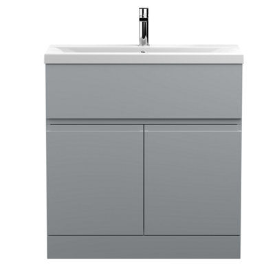 B&Q -  Urban Satin Grey Floor Standing 2 Door 1 Drawer Vanity Unit And Basin With Silent Close850 X 810 X 390