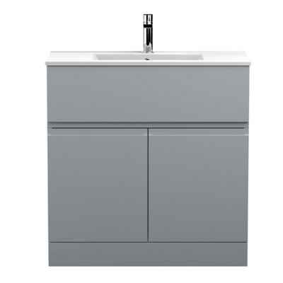 B&Q -  Urban Satin Grey Floor Standing 2 Door 1 Drawer Vanity Unit And Basin With Silent Close828 X 810 X 390