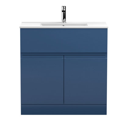 B&Q -  Urban Satin Blue Floor Standing 2 Door 1 Drawer Vanity Unit And Basin With Silent Close828 X 805 X 395