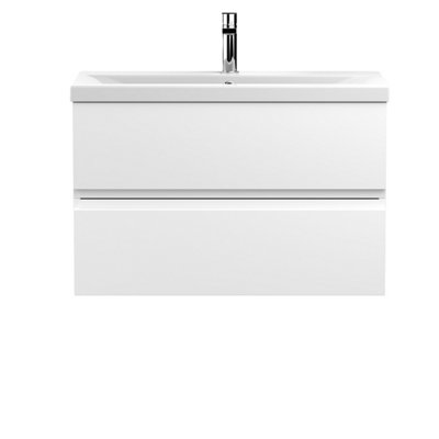 B&Q -  Urban 810mm Satin White Wall Hung 2 Drawer Vanity Unit And Ceramic Basin With Silent Close540 X 810 X 390mm