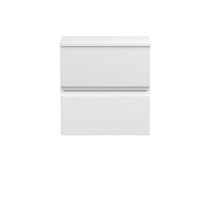B&Q -  Urban 500mm Satin White Wall Hung 2 Drawer Vanity Unit And Worktop With Silent Close Metal Drawers518 X 505 X 390mm