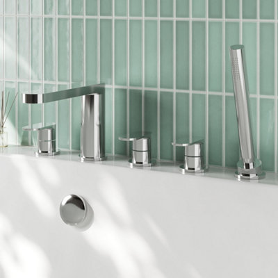 FNX Bathrooms Veraison Deck Mounted 5 Tap Hole Bath Shower Mixer Chrome Contemporary 180mm Spout from B&Q