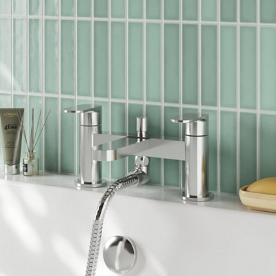 FNX Bathrooms Linea Deck Mounted Bath Shower Mixer With Kit Chrome Contemporary 2 Tap Hole from B&Q