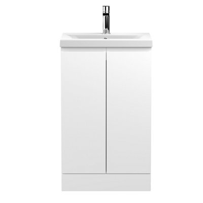 Hudson Reed Urban Satin White Floor Standing 2 Door Vanity Unit And Basin With Silent Close850 X 510 X 390 from B&Q