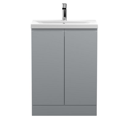 B&Q -  Urban Satin Grey Floor Standing 2 Door Vanity Unit And Basin With Silent Close850 X 610 X 390