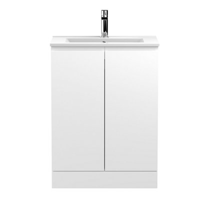 Hudson Reed Urban Satin White Floor Standing 2 Door Vanity Unit And Basin With Silent Close828 X 605 X 395 from B&Q