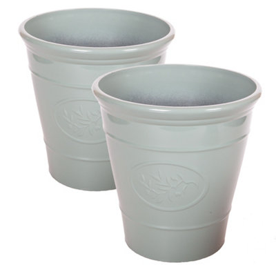 Yougarden Pair 'olive' Planters 30Cm (12In) Green from B&Q