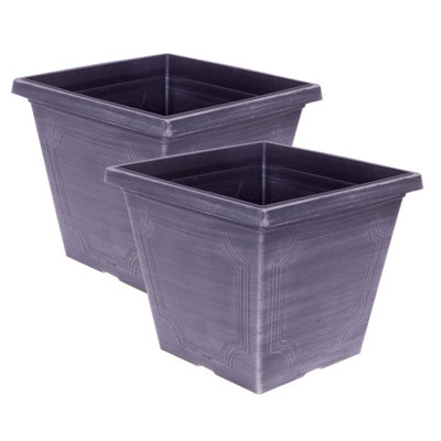 You GardenPair Of Classic Estate Square 14' Chalk Planter 25LSquare Plant Pots For Trees Shrubs And FlowersPerfect Pation from B&Q