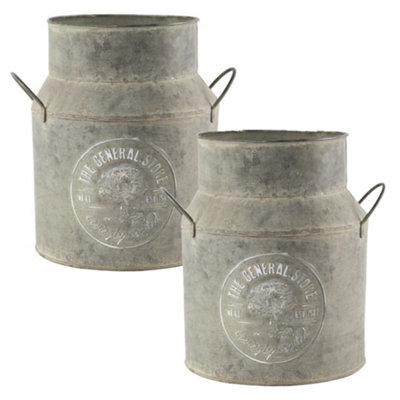 You Garden Pair Of Tin Planters Milk Churn 15Cm Planter For Flowers Grey
