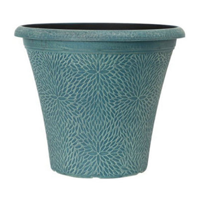 You Garden April Indigo Green Round Planter 14.5'' Container For Flowers from B&Q