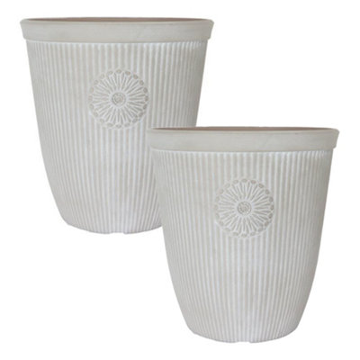 You Garden Pair Of 13" Somerville Tall Pebble White Planters Containers For Garden Flowers from B&Q