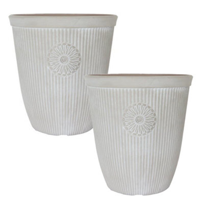 You Garden Pair Of 16" Somerville Tall Pebble White Planters Containers For Garden Flowers from B&Q