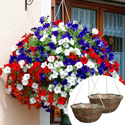 You Garden Yougarden Preplanted Petunia 'patriotic' Mix Rattan Hanging BasketsPair Of 35Cm BasketsTrailingFragrant Summer Colour Displa from B&Q