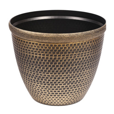 Yougarden Cromarty Antique Gold Planter1 X 30Cm Recycled Plastic PotTextured Design10.3 Litre Garden Pot For Outdoor Indoor from B&Q
