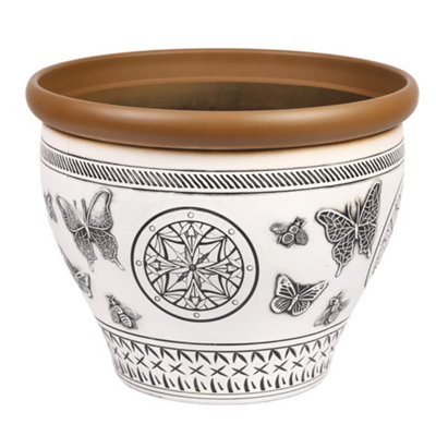 Yougarden Papilio Planter38Cm White Plastic PotButterfly DesignGarden Patio Container With Drainage Holes from B&Q