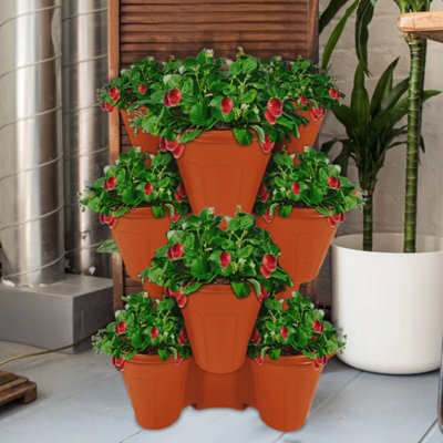 You Garden Yougarden Stackable PlantersTerracotta Colour12 X Plastic Garden Pots With Three CompartmentsFor Flowers Herbs Strawberries from B&Q