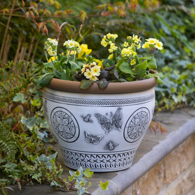 Yougarden Papilio Planters2 X 30Cm White Plastic PotsButterfly DesignGarden Patio Containers With Drainage Holes from B&Q