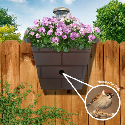 You Garden Yougarden 3-In-1 Fence PlanterBirdbox And Solar LightGo Illuminest Brown6 Litre Planter from B&Q