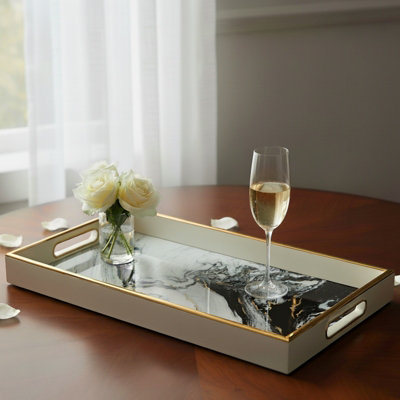 Maison Des Cadeaux White Rectangular Drinks & Candle Tray