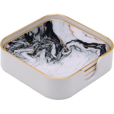 Maison Des Cadeaux Set Of 4 Square White Drink Coasters from B&Q