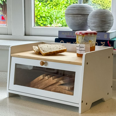 B&Q -  White Bamboo Single-Layer Bread Bin With Top Shelf