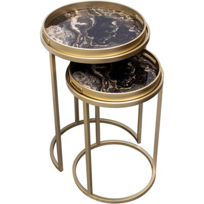 B&Q -  Golden Nesting Table Set With Decorative Marble Effect Glass Top