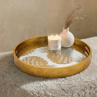 B&Q -  Elegant Gold Pineapple Mirrored Tray