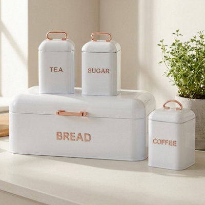 Maison Des Cadeaux Gloss White & Rose Gold 4-Piece Kitchen Storage Set