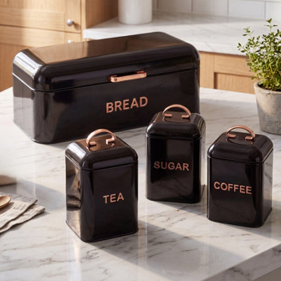 Maison Des Cadeaux Black & Rose Gold 4-Piece Kitchen Storage Set