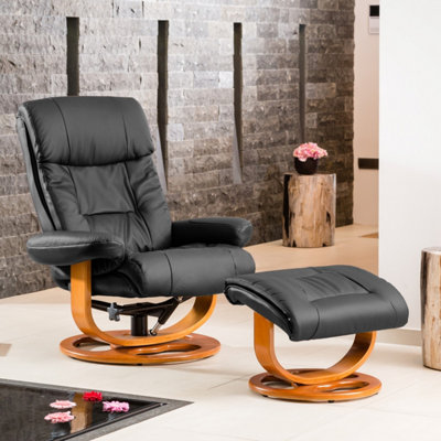 B&Q Barriston Bonded Leather And Pu Swivel Based Based Recliner Chair And Stool And Footstool - Black
